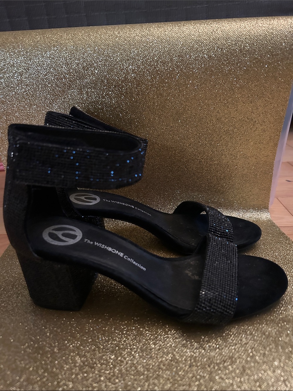The Wishbone Collection Black Beaded Ankle-Strap Heels